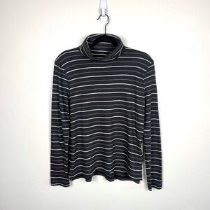 Madewell Striped Turtleneck Long Sleeve Top Brown Cream Cotton Minimal